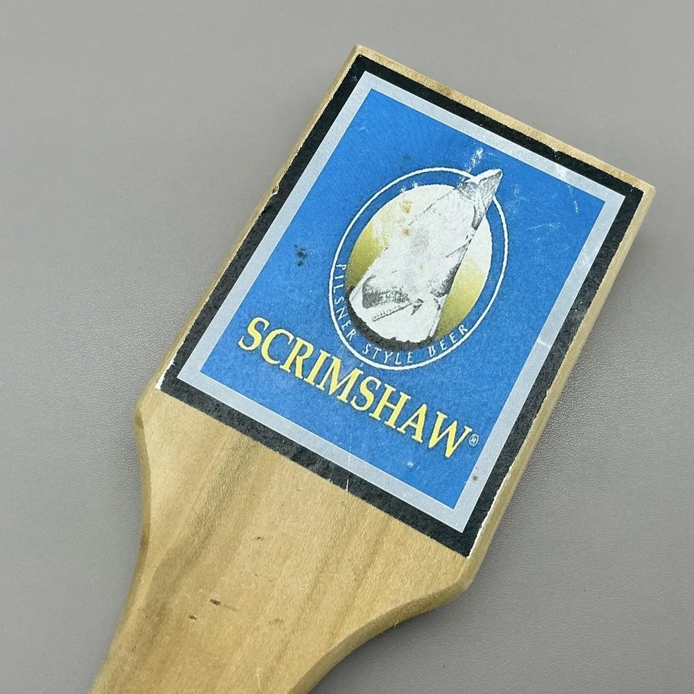Scrimshaw Pilsner Style Beer Tap Handle Wood Blue Bar Pub Decor USA Collectible